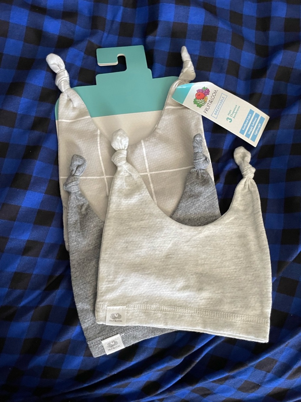 Fruit of the Loom Baby Knot Hats - Gray & Light Gray 3-Pack